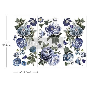 Indigo Petals Design Transfer - 6" x 12"